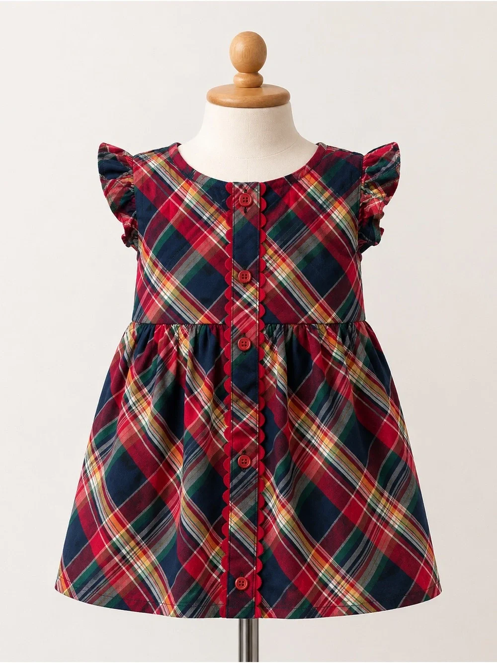 Gymboree Apple Button Red & Navy Plaid Girls 4T Dress 100% cotton